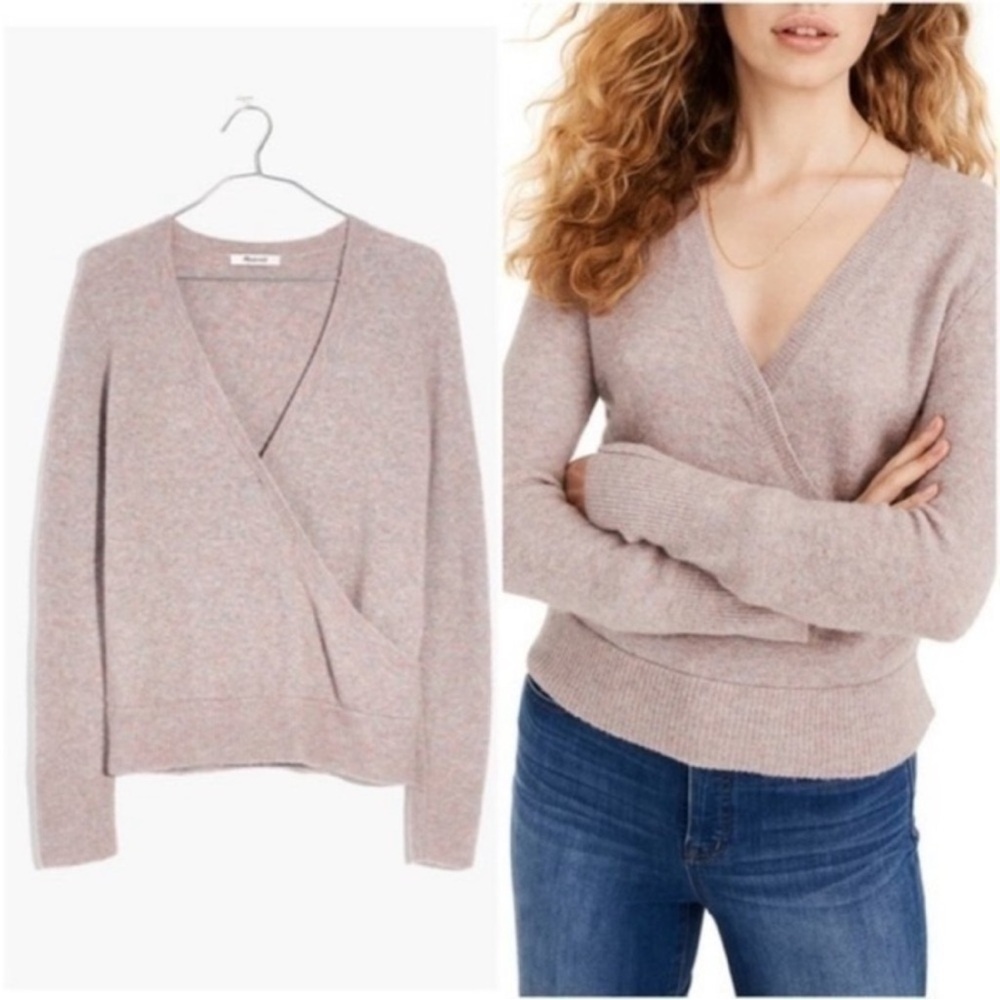 Madewell Wrap-Front Coziest Yarn Pullover Sweater In Heather Boysenberry SX XS